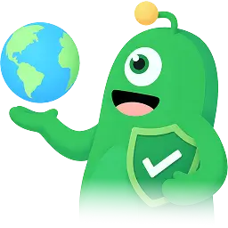 UFO VPN mascot holding a globe